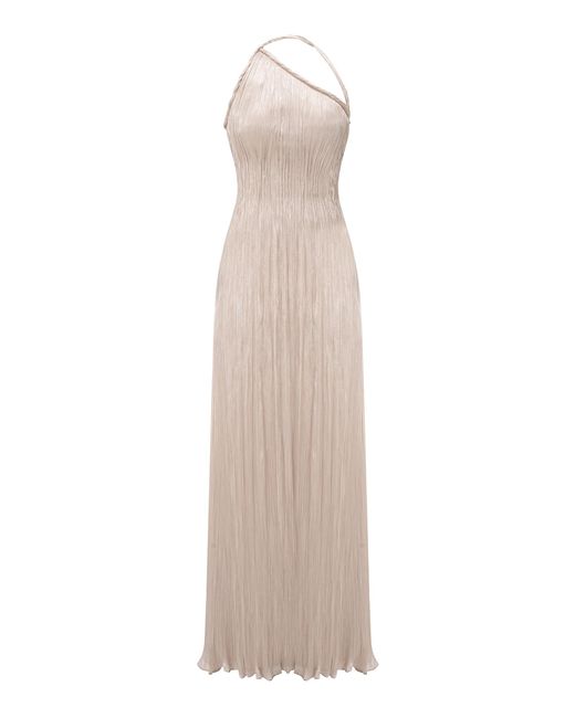 Marmar Halim Natural Pleated One-Shoulder Maxi Dress