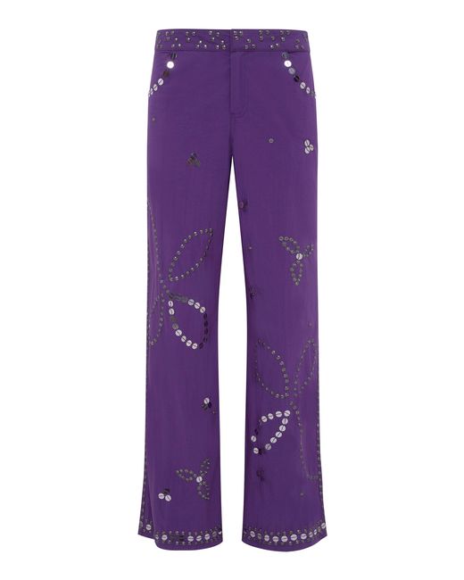 Siedres Purple Brity Cotton-Blend Embellished Pants