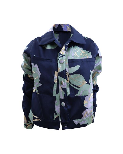 Francesca Miranda Blue Tropico Rose Jacquard Silk-Blend Jacket