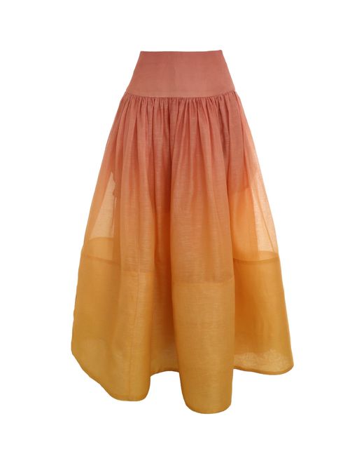 Zimmermann Orange Postcard Ombre Linen-silk Full Maxi Skirt