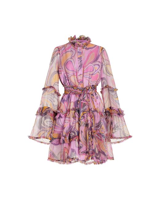 Alexis Pink Paris Ruffled Silk-blend Mini Dress