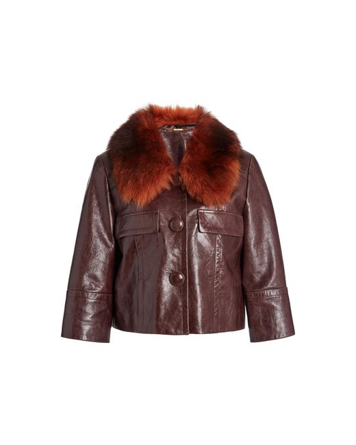 Chloé Red Shearling-Trimmed Leather Jacket