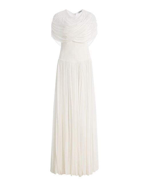 Jonathan Simkhai White Nancie Draped Jersey Cape Midi Dress