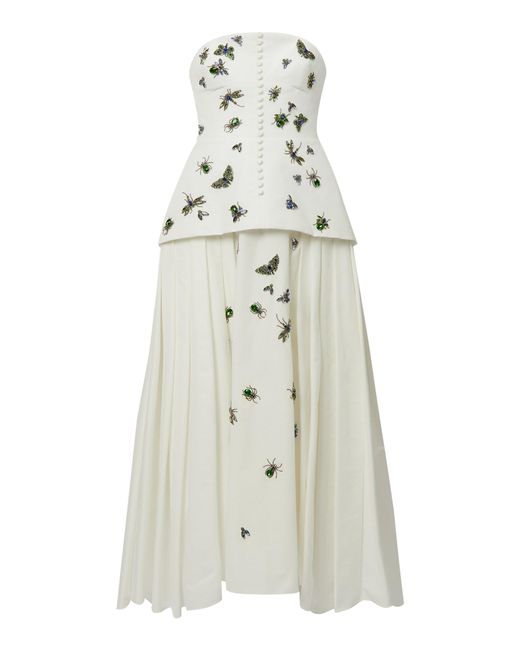 Erdem White Corseted Embroidered-cotton Maxi Dress