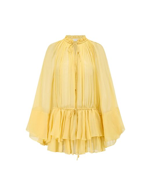 Into The East Yellow Gardenia Double Ruffle Silk Top
