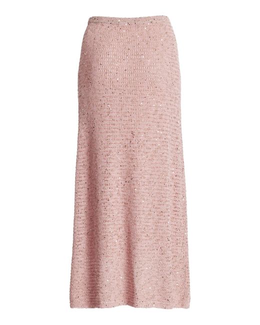 Carolina Herrera Pink Embellished Knit Cotton-blend Midi Skirt