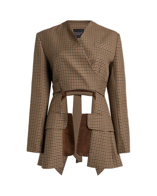 A.W.A.K.E. MODE Brown Collarless Deconstructed Jacket