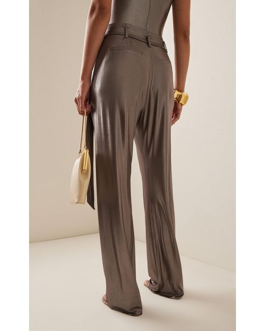 LAPOINTE Gray Pleated Metallic-silk Wide-leg Pants