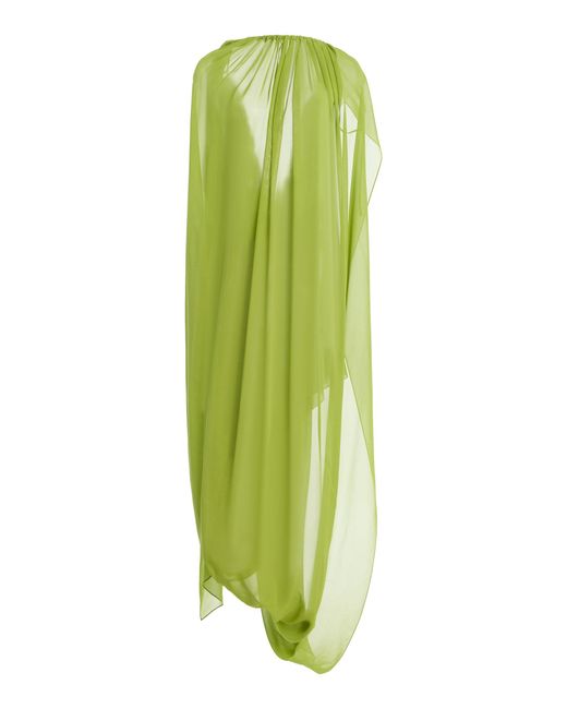 Atelier Prabal Gurung Green Silk Chiffon Hand-Draped Open Back Sari Dress