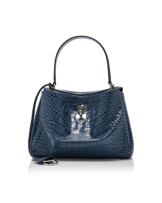 Balenciaga Blue Rodeo Small Croc-Effect Leather Top Handle Bag