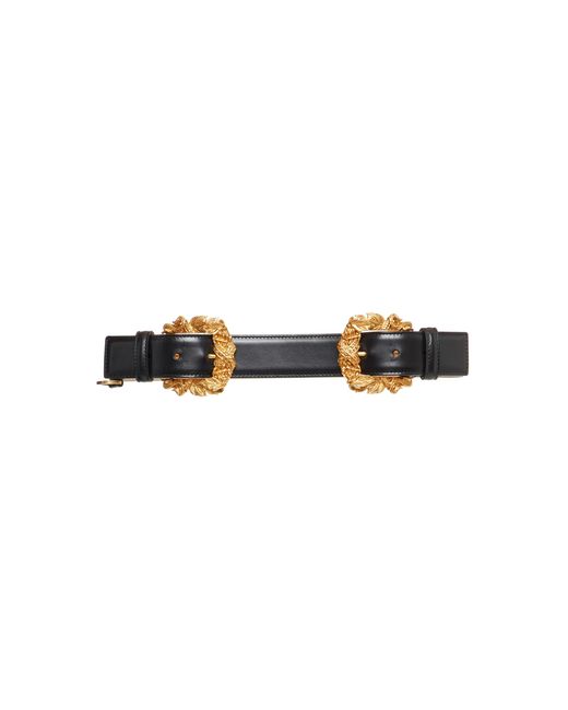 Versace Black Oro Tribute Double Buckle Belt