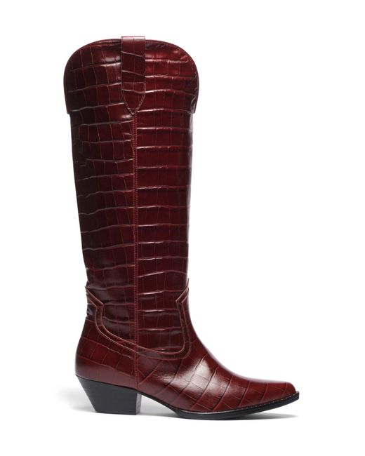 Frēda Salvador Red Hope Croc-effect Leather Wester Knee Boots