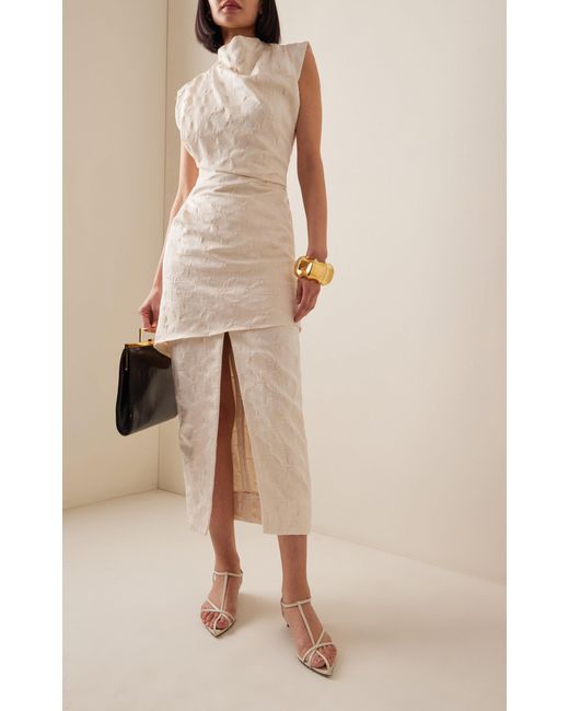 TOVE White Priya Cotton-blend Pencil Midi Skirt