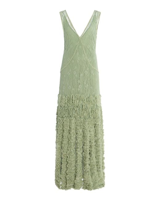 Alexis Green Jeysa Ruffled-Fringe Lace Maxi Dress