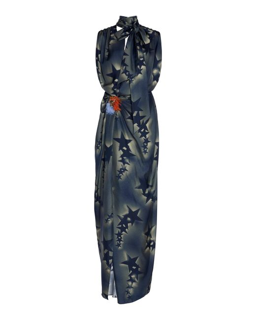 Dries Van Noten Blue Desetta Star-Printed Silk Gown