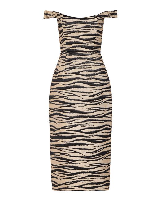 Markarian Multicolor Amina Zebra-Striped Twill Midi Dress