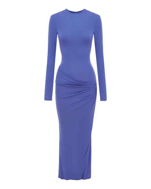 Alex Perry Blue Wrap-front Draped Jersey Midi Dress