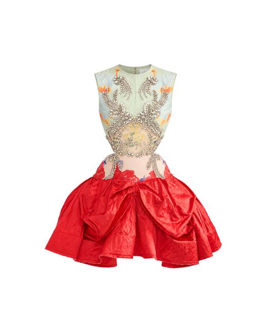 Erdem Embroidered Textured Satin Mini Dress
