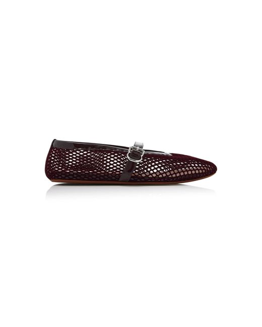 Alaïa Brown Velvet-Effect Fishnet Ballet Flats
