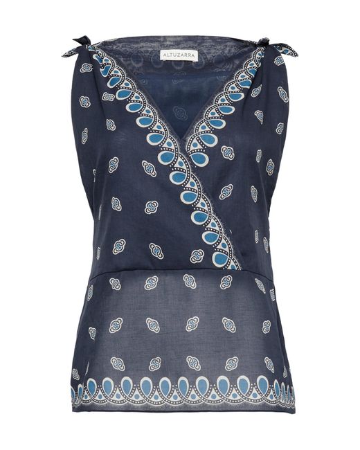 Altuzarra Blue Marilyne Bandana-Print Cotton Top