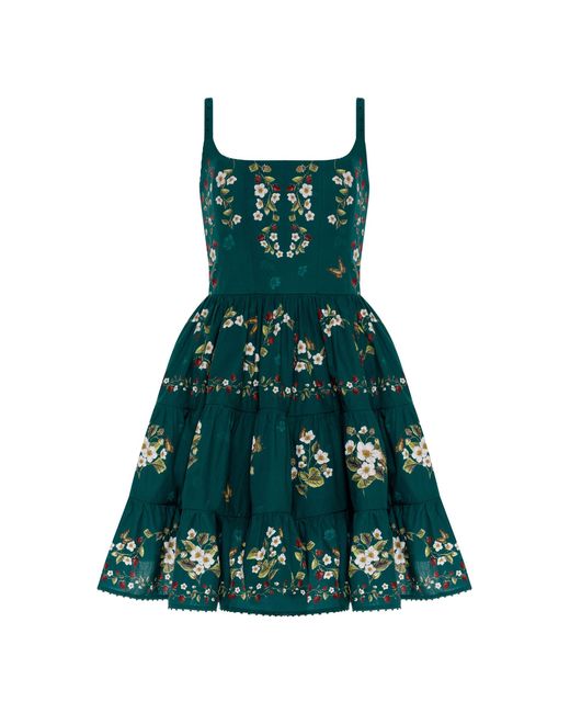 Agua Bendita Green Granadilla Tiered-Skirt Cotton Mini Dress