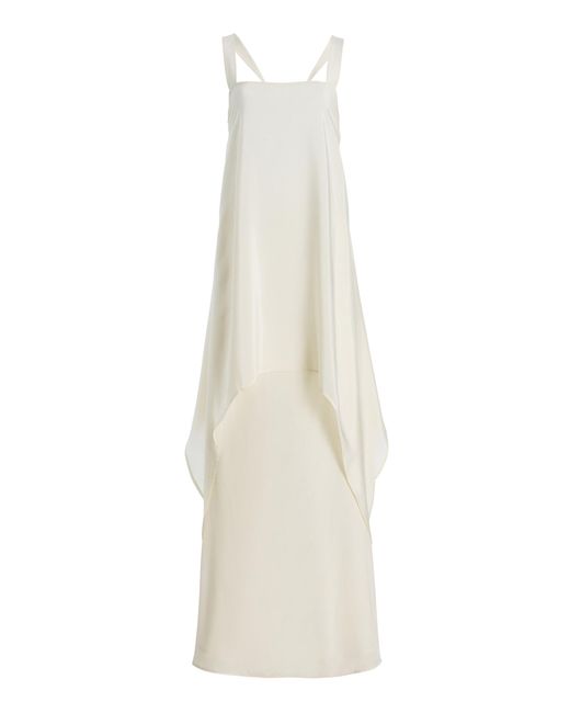 Staud White Kira Draped Silk Maxi Dress