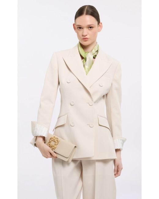 Elie Saab Natural Double-Breasted Wool-Blend Jacket