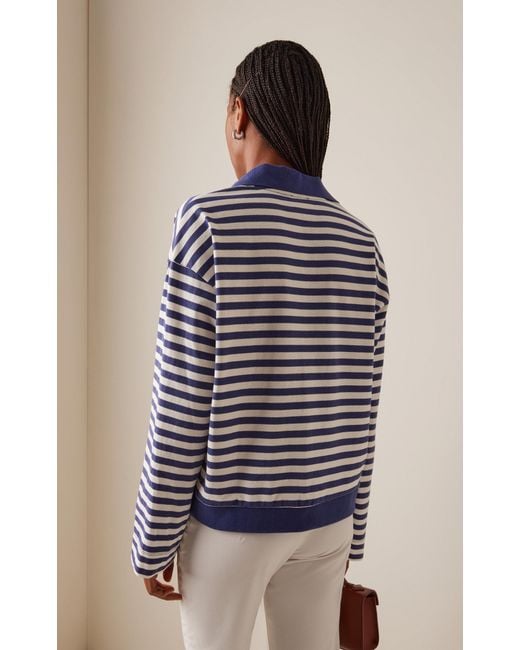 Posse Blue Haisley Striped Cotton Polo Top