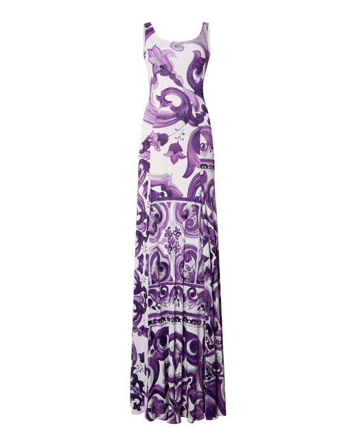 Dolce & Gabbana Purple Printed Rayon Organza Maxi Dress