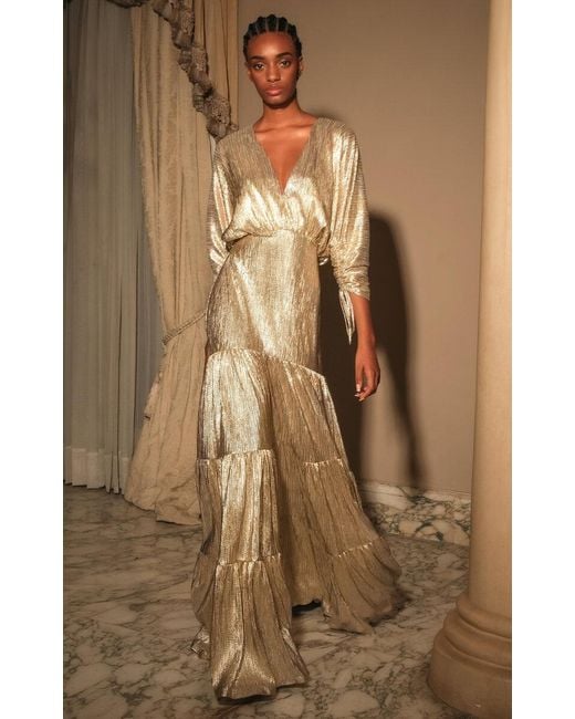 ANDRES OTALORA La Dorada Crinkle Lame Maxi Dress in Natural Lyst