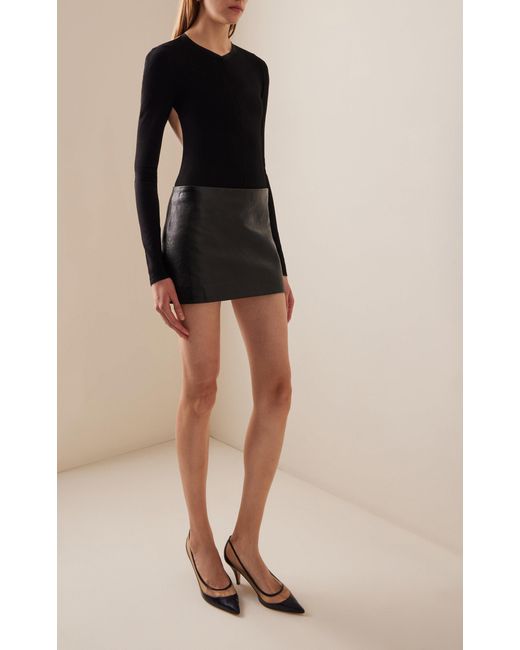 Khaite Black Jett Leather Mini Skirt