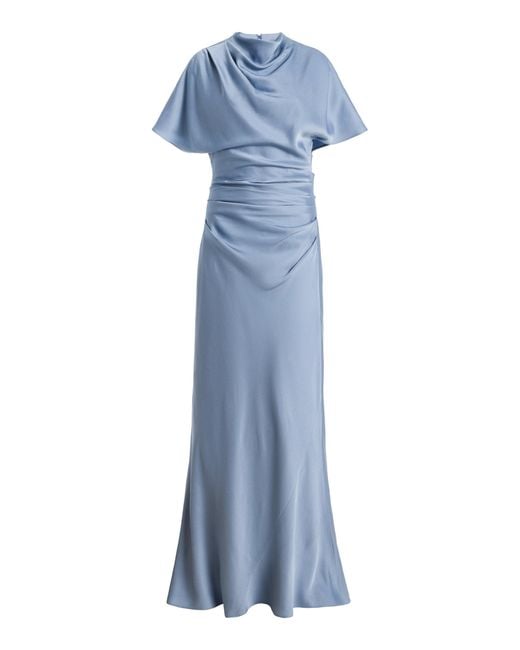 Jonathan Simkhai Blue Annibelis Draped Satin Gown