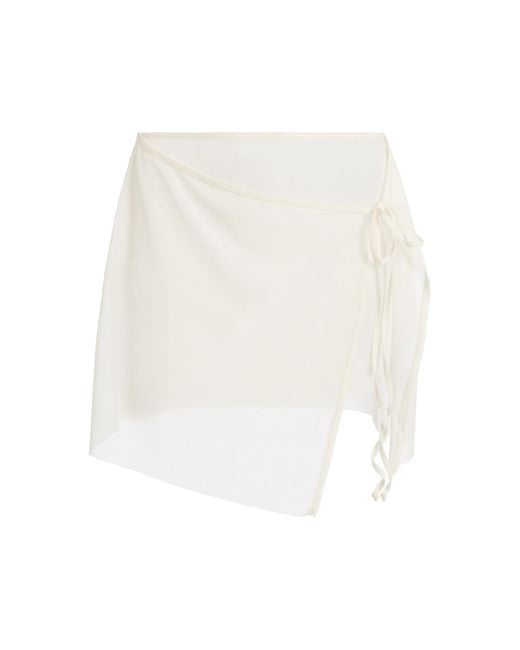 Bondeye White Maeve Layered Mesh Mini Wrap Skirt