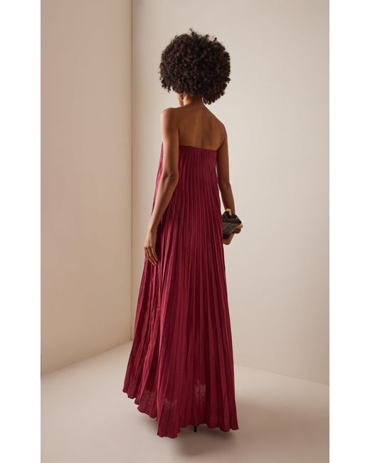 ANDRES OTALORA Red Exclusive Ritmo Pleated Linen Maxi Dress