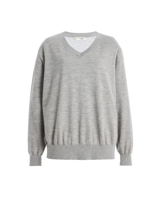 FRAME Gray The Cashmere V-Neck Sweater
