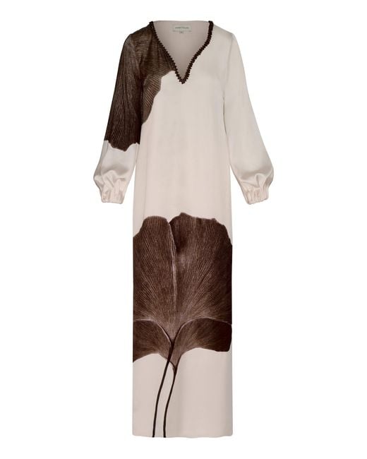 ANDRES OTALORA Natural Gingko Embellished Tunic Maxi Dress