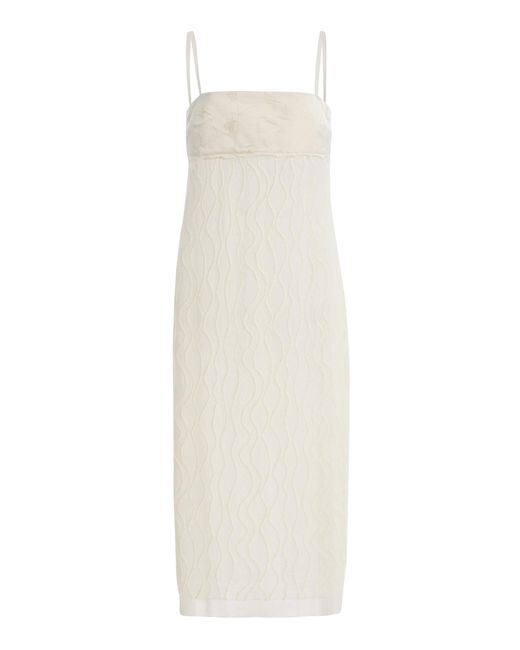 Mel Usine White Sureau Cotton-Blend Intarsia Banner Slip Dress