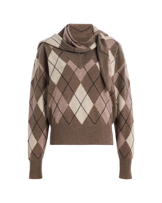 Brandon Maxwell Brown Exclusive The Maris Argyle Cashmere Sweater