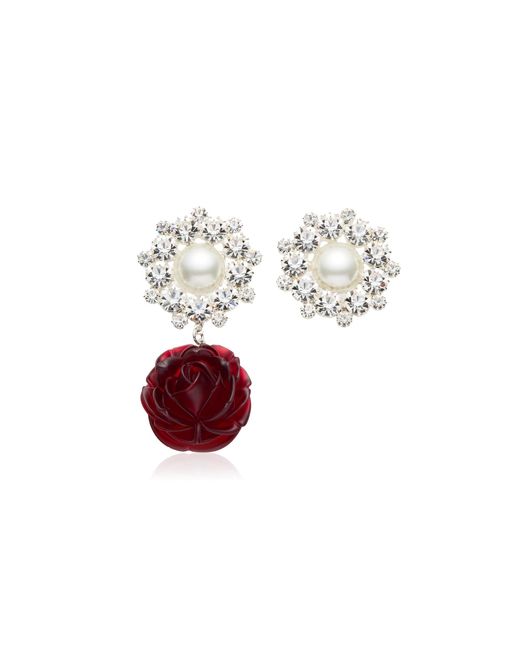 Magda Butrym Red Flower-Detail Asymmetric Drop Earrings