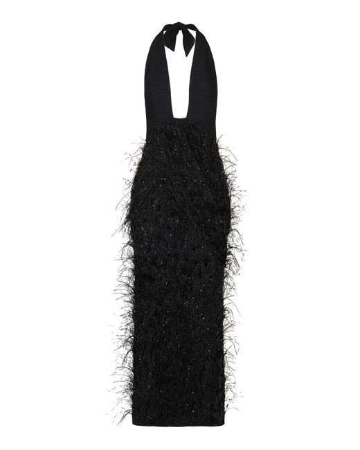 Johanna Ortiz Black Whispers Of Saint Germain Feathered Maxi Dress