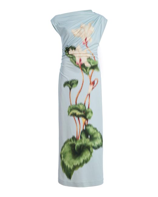 Oscar de la Renta Green Cyclamen Off-The-Shoulder Stretch-Crepe Midi Dress