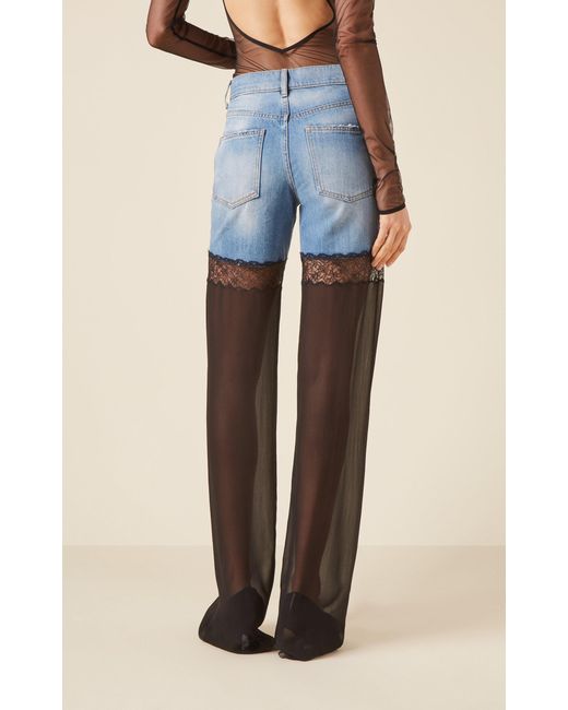 Nensi Dojaka Blue Hybrid Denim And Mesh Wide-leg Jeans
