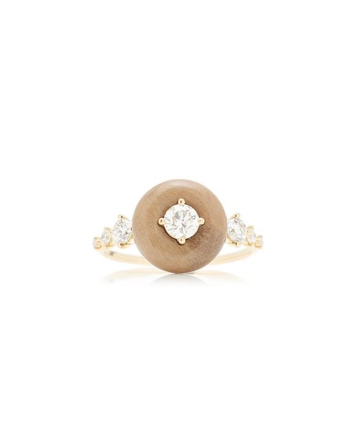 Fernando Jorge White Orbit 18k Yellow Gold, Diamond, And Petrified Wood Ring
