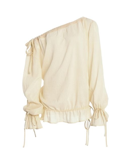 Mirror Palais Natural Botticelli Wrinkled-Cotton Micro Dress