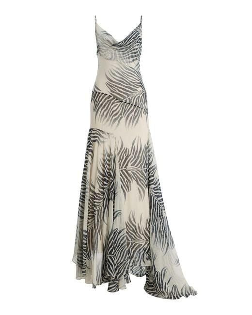 De La Vali White Attica Zebra Chiffon Maxi Dress