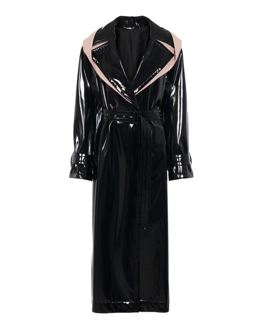 Alaïa Hooded Latex Trench Coat in Black | Lyst
