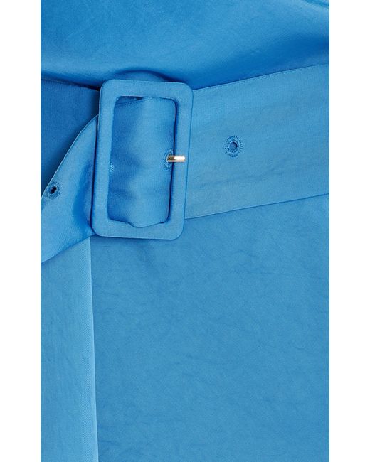 LAPOINTE Blue Belted Satin Midi Dress