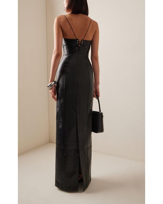 Ludovic de Saint Sernin Black Exclusive Lace-up Leather Bustier Maxi Dress