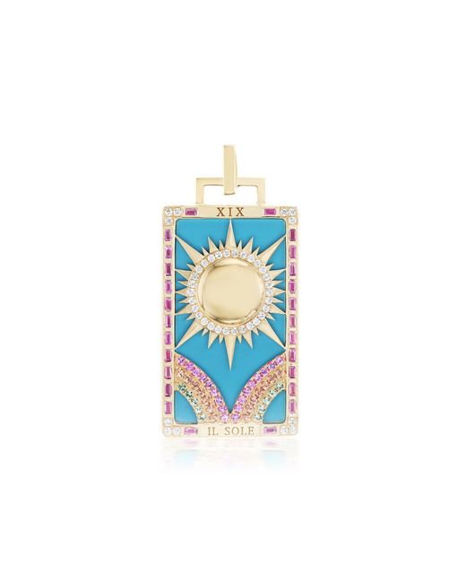 Sorellina Blue Il Sole Piccola 18K Multi-Stone Tarot Card Pendant