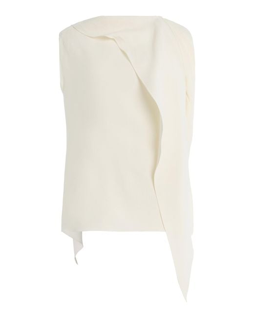 Oscar de la Renta White Sash-Detailed Silk-Georgette Top